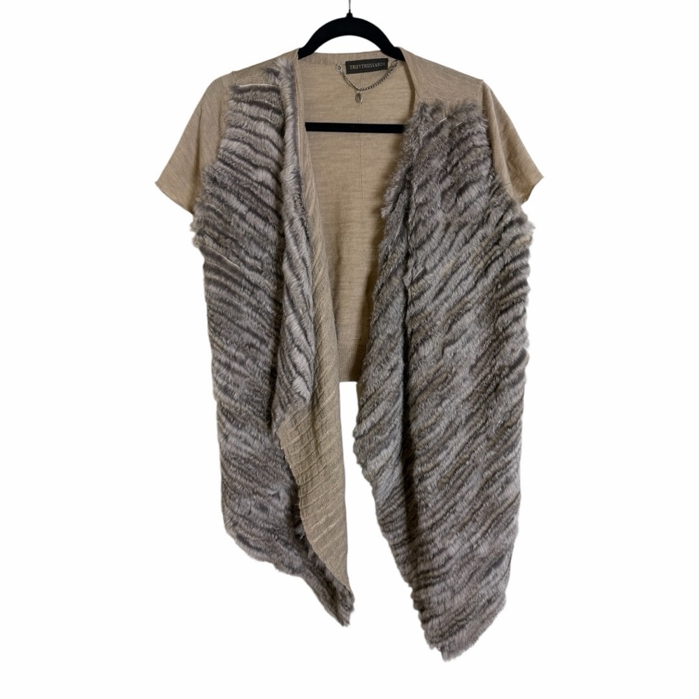 Tru Trussardi Beige and Gray Rabbit Fur Sweater Vest / Cardigan